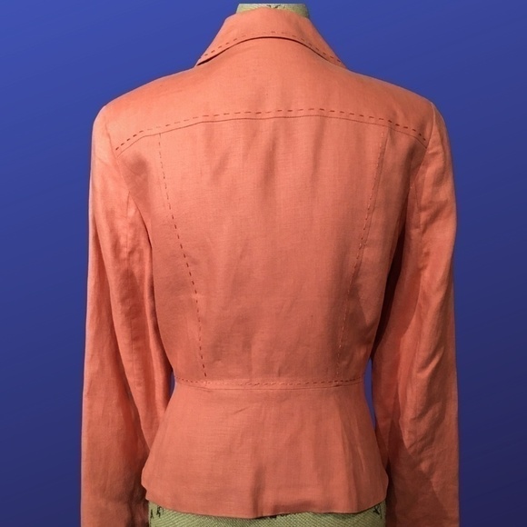𝅺rafaella Tapered Career Jacket/Blazer, 100% Linen, CORAL ORANGE, Size 12 - Picture 2 of 9